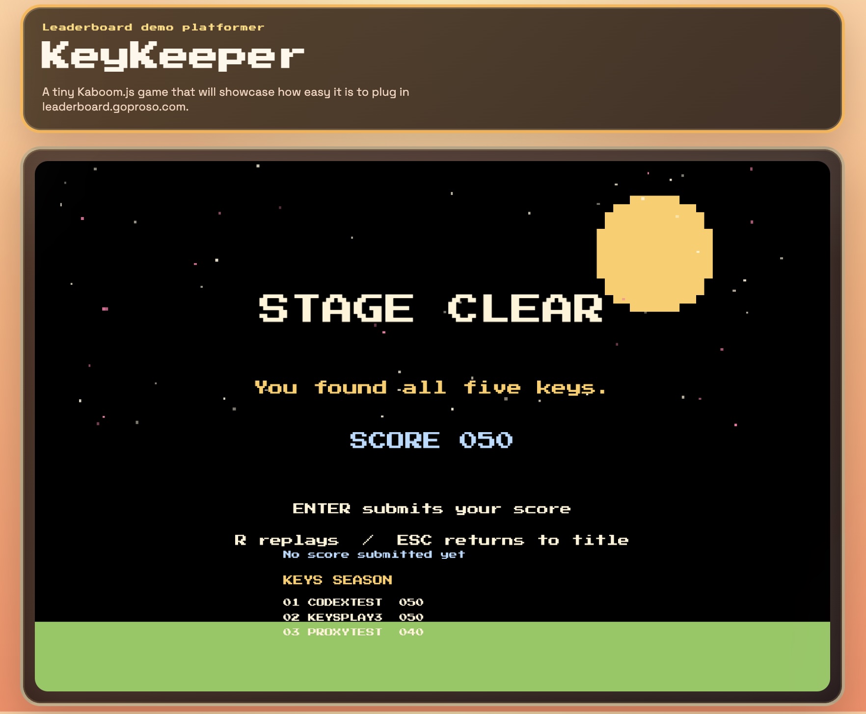 KeyKeeper game — title screen with live leaderboard