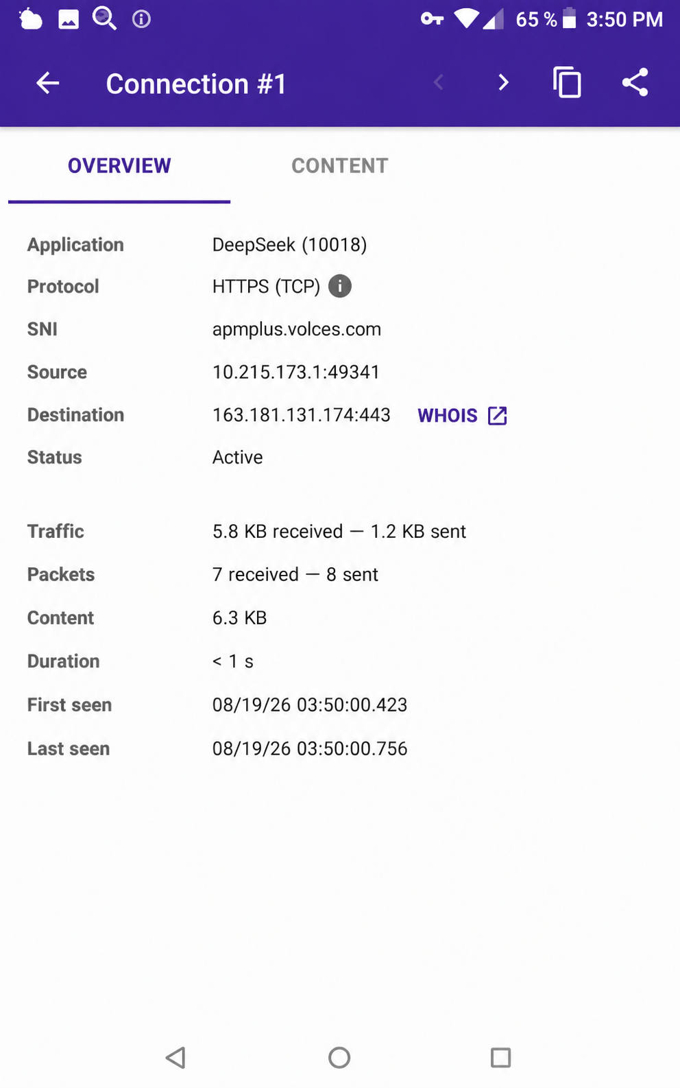 PCAPdroid — connection details