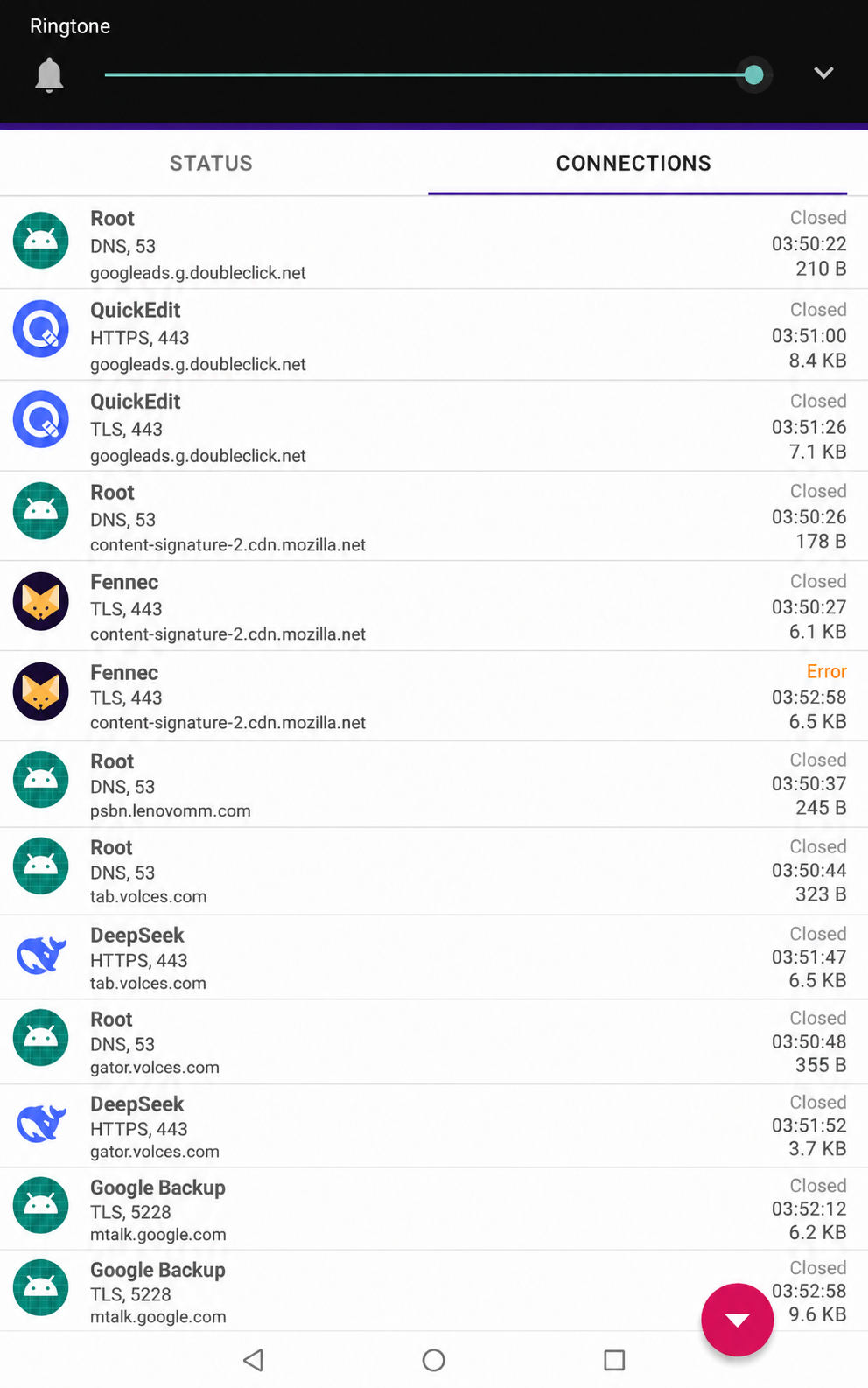PCAPdroid — connection list
