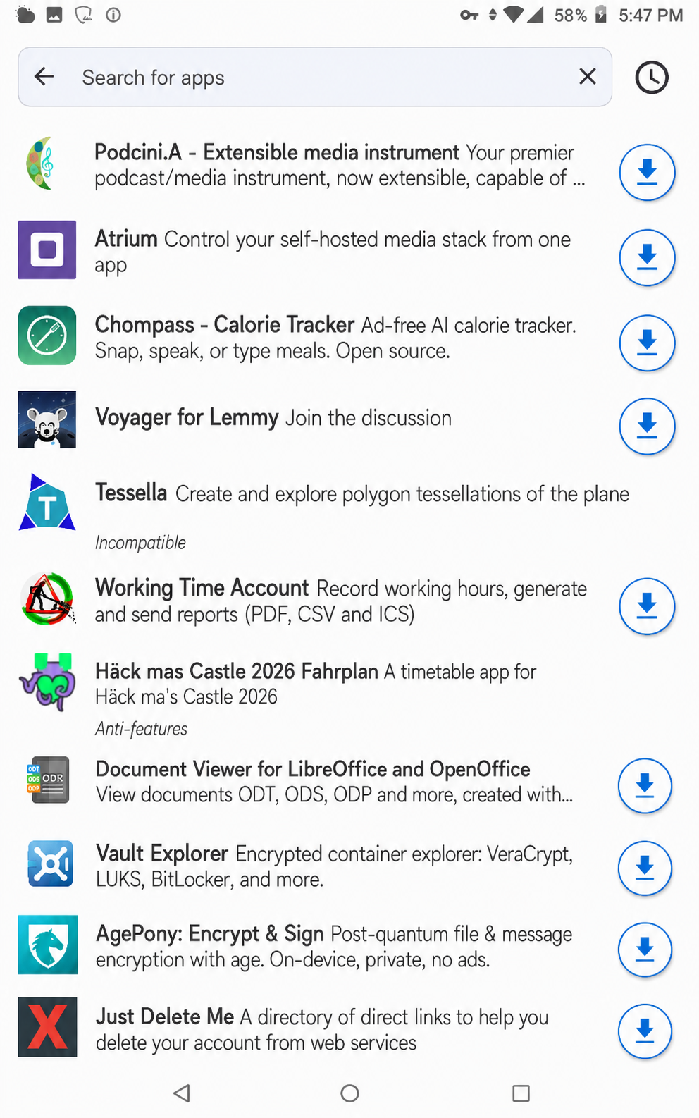 Searching for apps in F-Droid