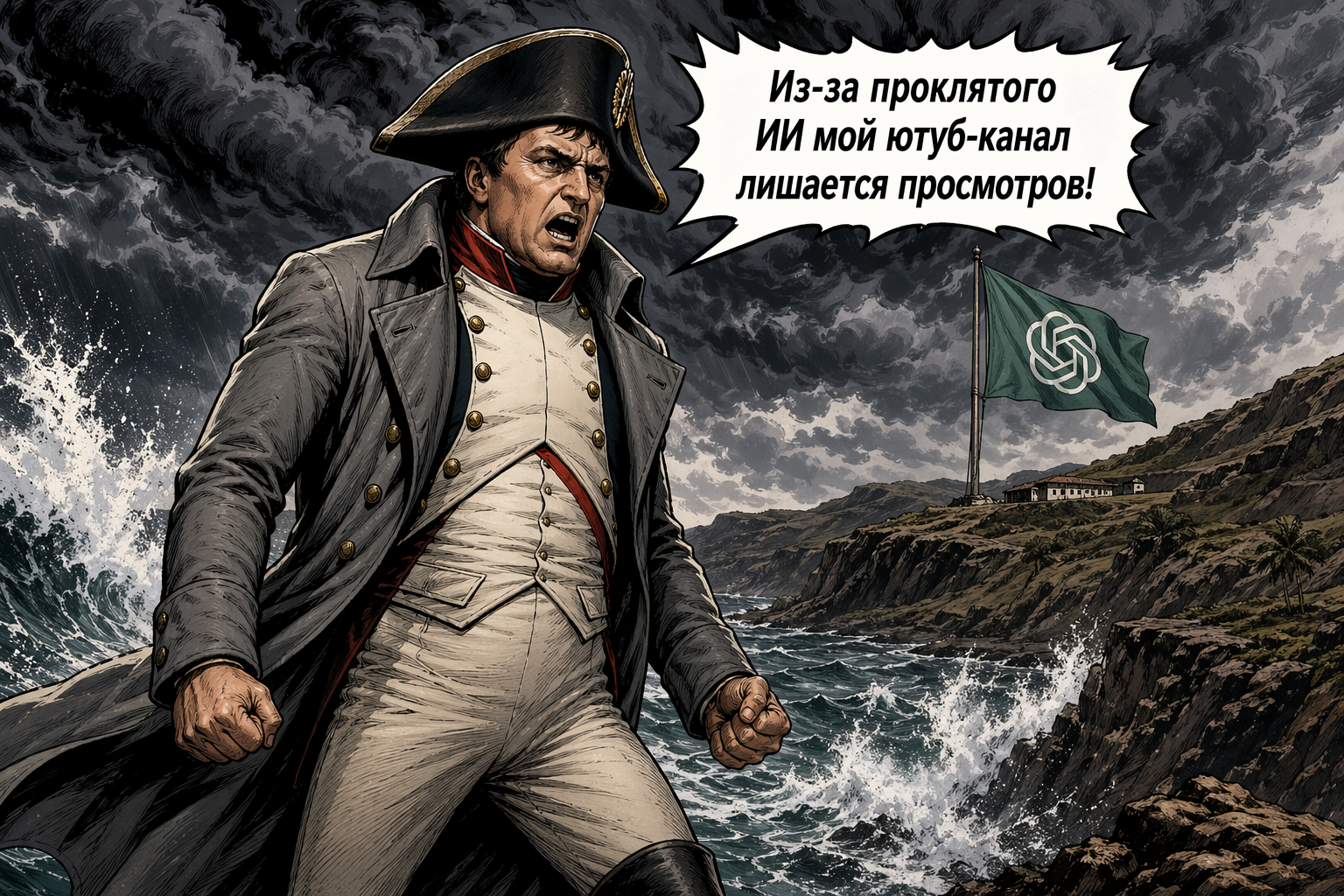 Наполеон Бонапарт на острове Святой Елены в ярости кричит: Из-за проклятого ИИ мой ютуб-канал лишается просмотров!