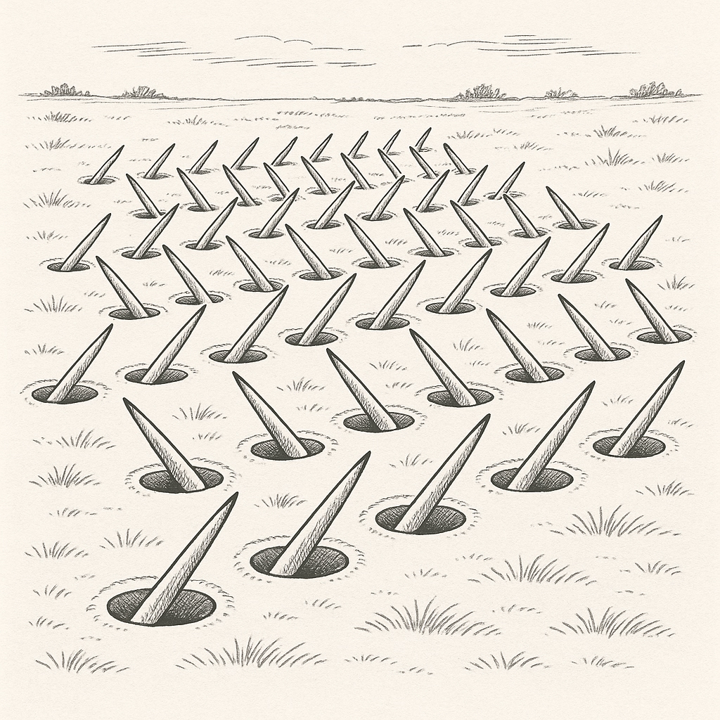 Viet Cong punji sticks — a classic example of cheap low technology that, when used en masse and in combination, causes serious damage to an expensive high-tech army