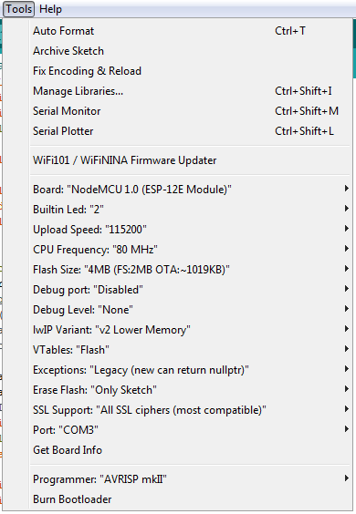 tools menu