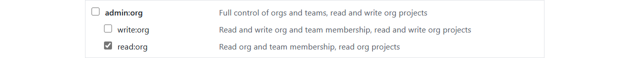 Add read:org scope to personal token