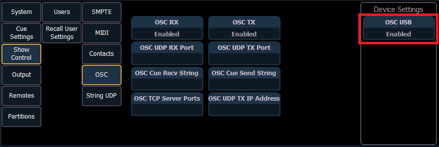 Enable OSC USB in Settings