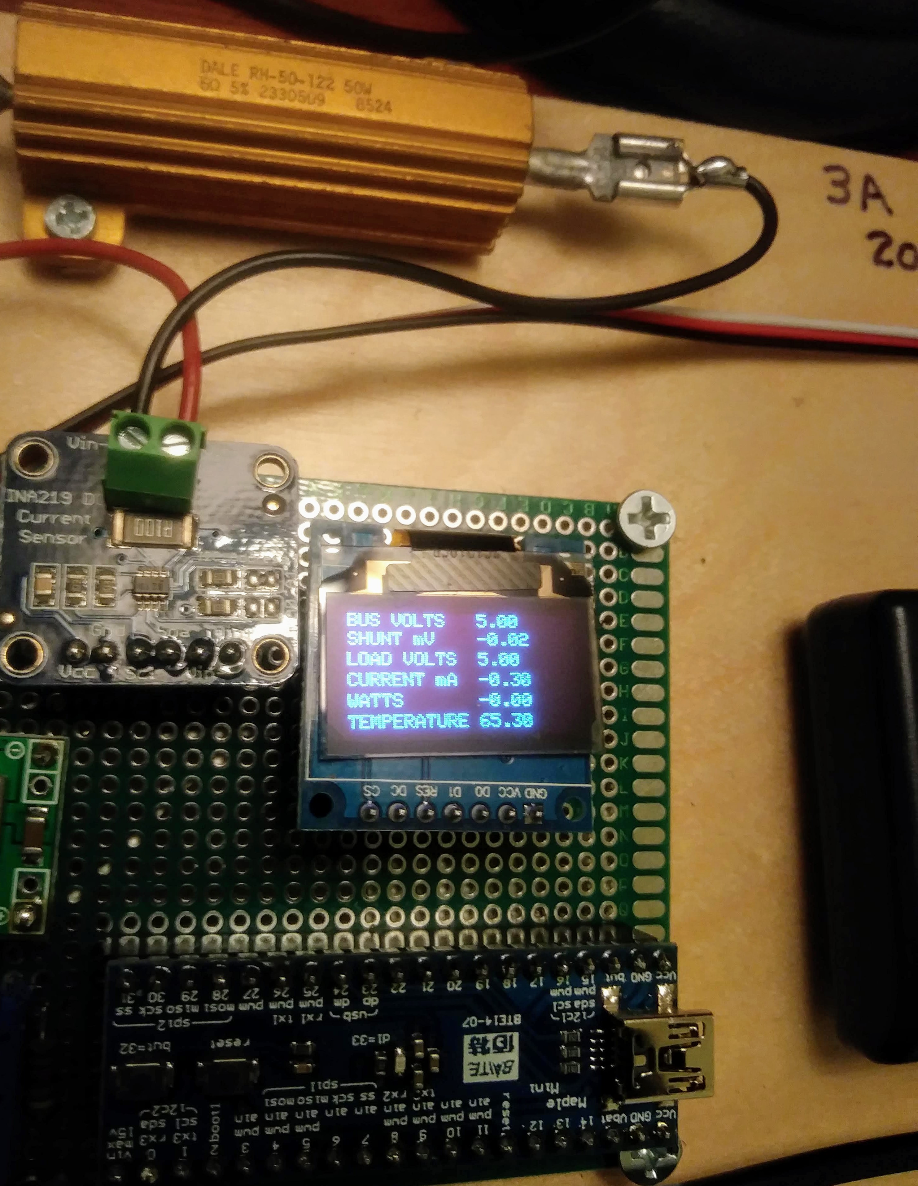 Picture of OLED on BATTERY VOLTS AND CURRENT TESTER STM32