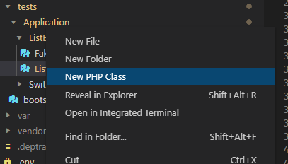 New PHP Class screenshot