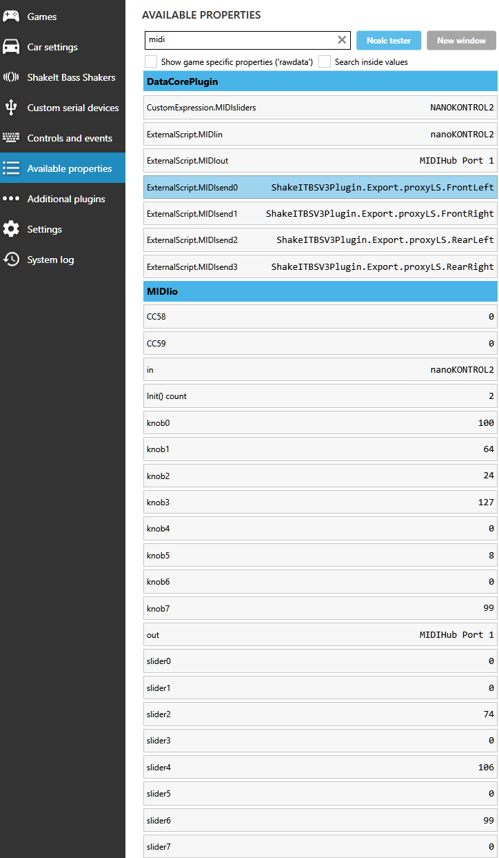 Properties values