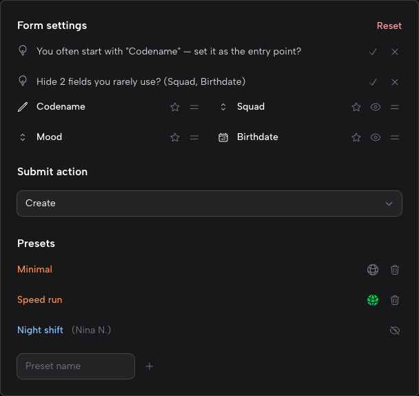 formsettings panel