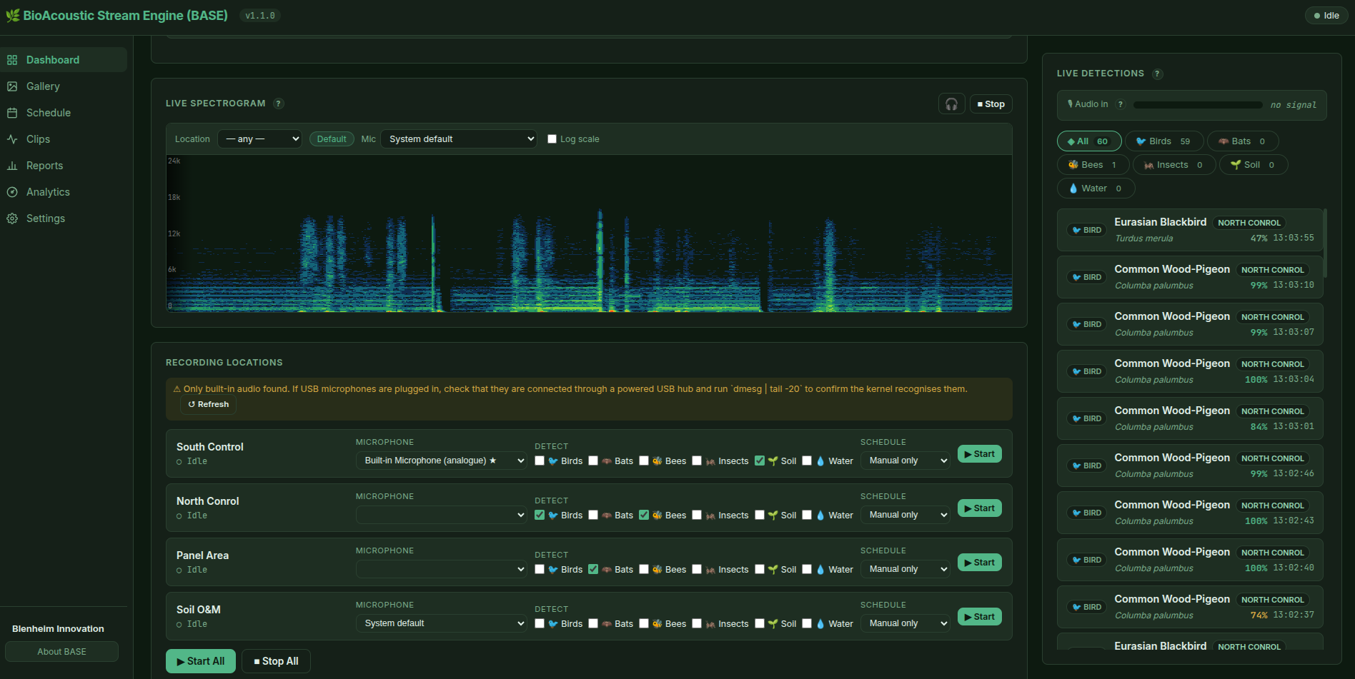 BASE Dashboard — live detection feed