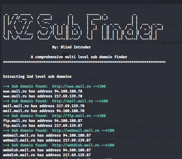 GitHub - blind-intruder/K2-sub-domain-finder: k2 sub domain finder is a ...