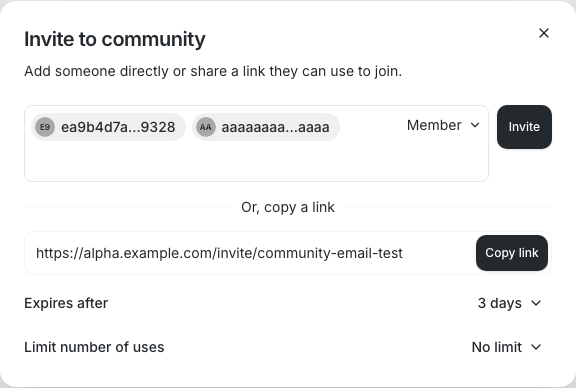 Invite dialog