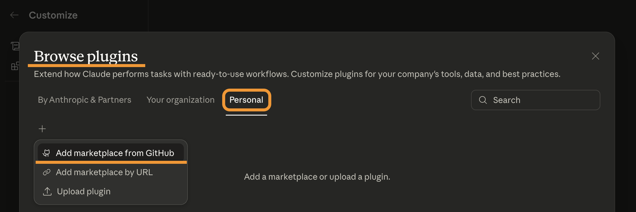 Add marketplace from GitHub
