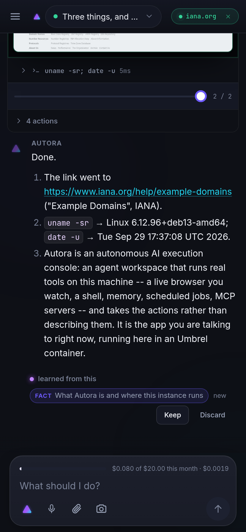 The same session on a phone: a single column, with the work in it