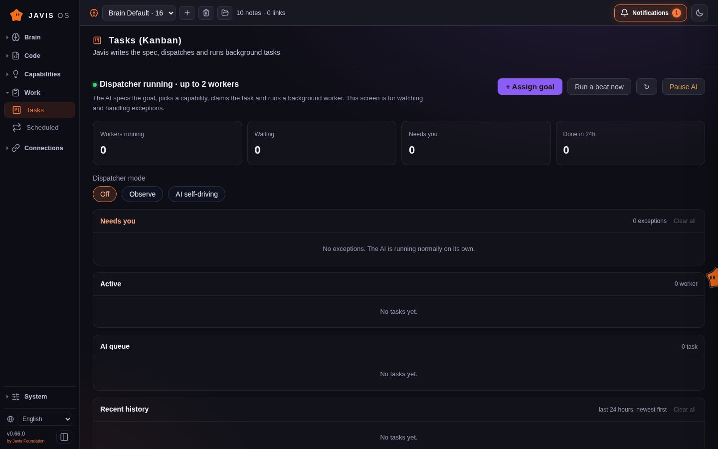 The Tasks page: dispatcher status, worker counts, dispatcher mode and the task queue