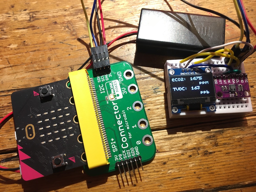 micro:bit with air quality sensor and OLED display