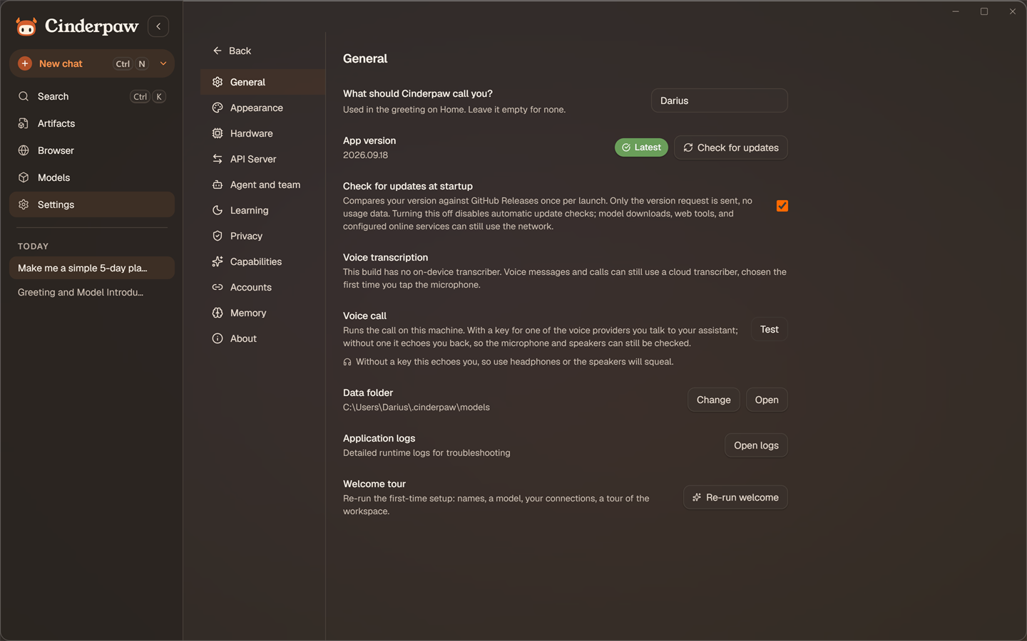 General settings