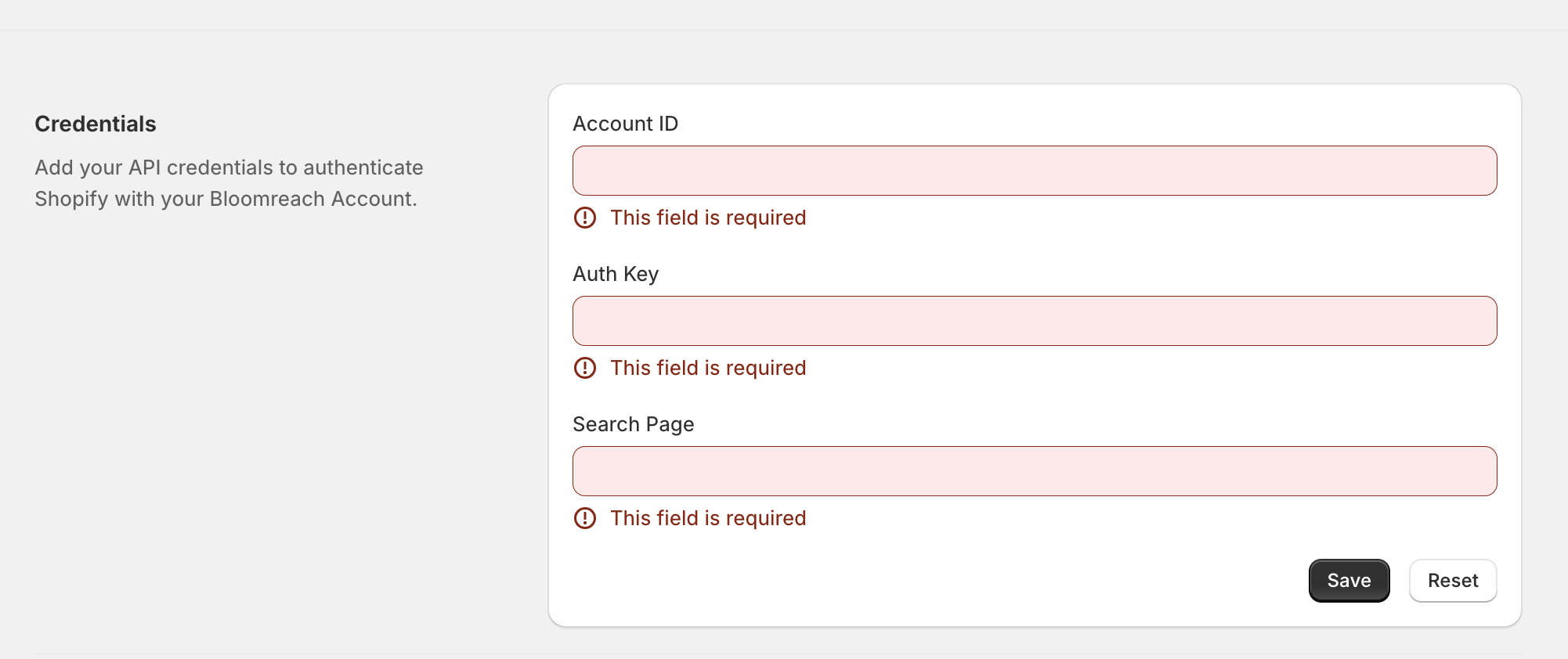 Credentials settings