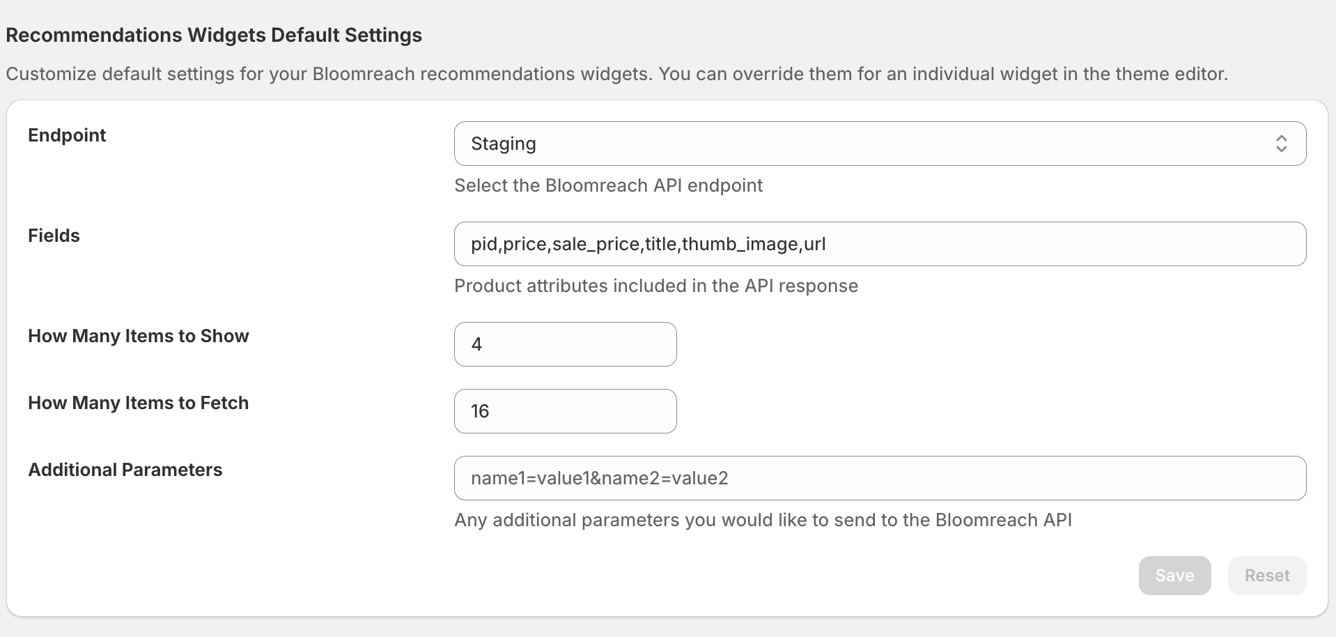 Recommendations default settings