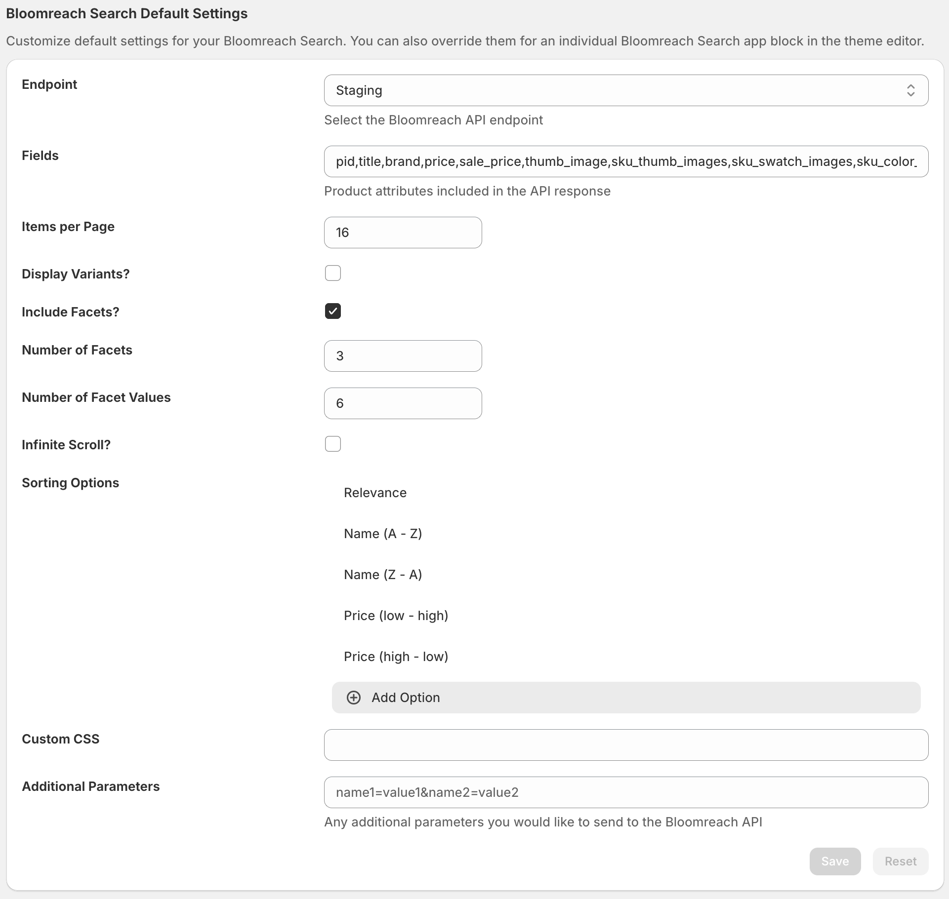 Search default settings