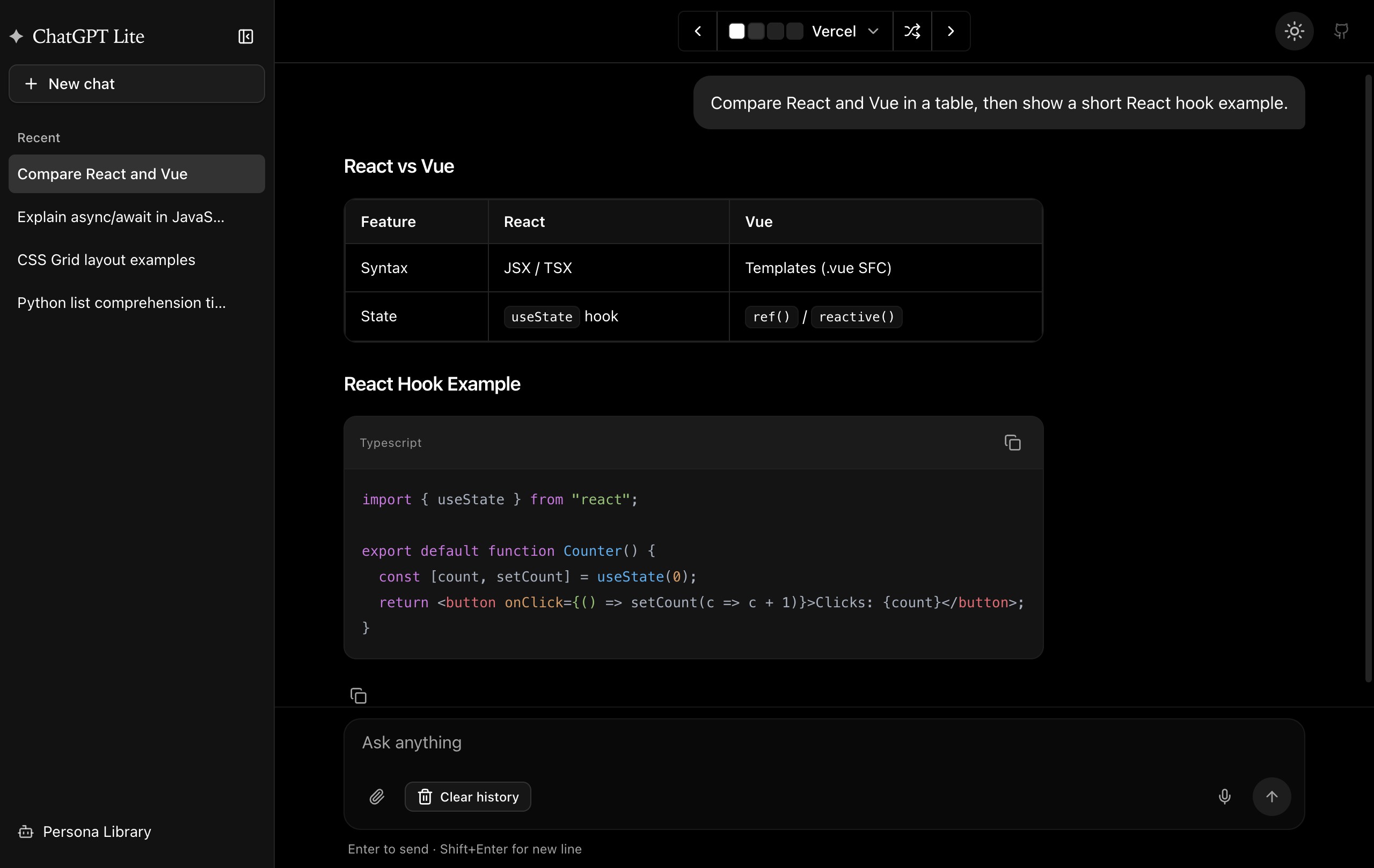 ChatGPT Lite Dark Theme