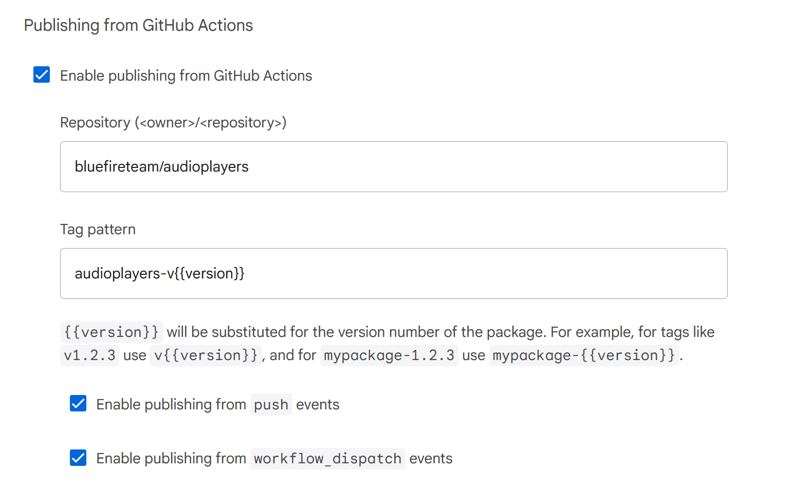 Pub.dev settings for publishing from workflow_dispatch