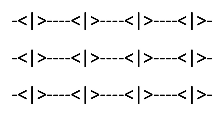 An image with a series of alpha numeric symbols that are meant to evoke the pattern of a warp and weft. It is a repeating pattern of -<|>----<|>- which forms a 3x3 grid.