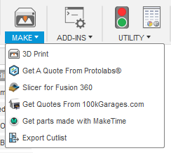 The Export Cutlist command in the Make panel