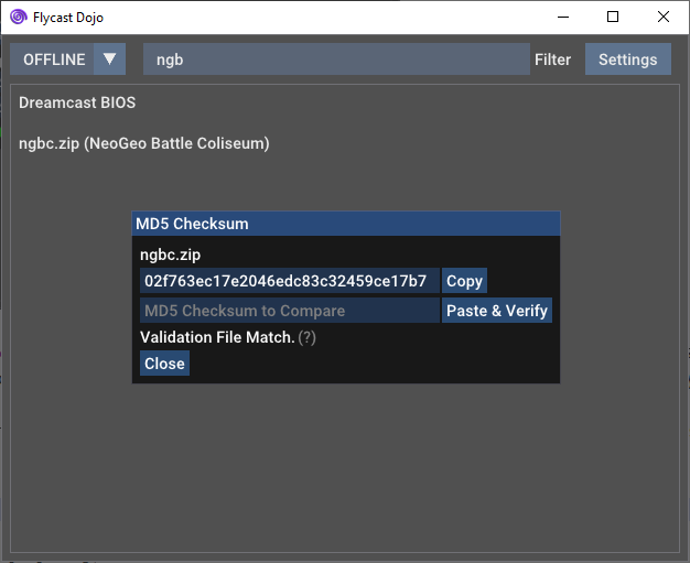 MD5 Checksum Window - Validation File Match