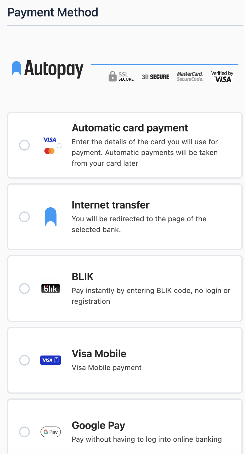 Autopay payment list template