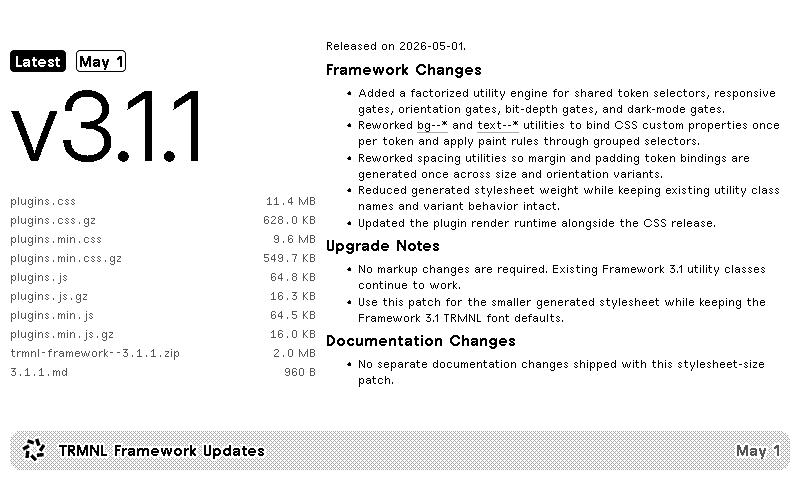 TRMNL Framework Updates Screenshot