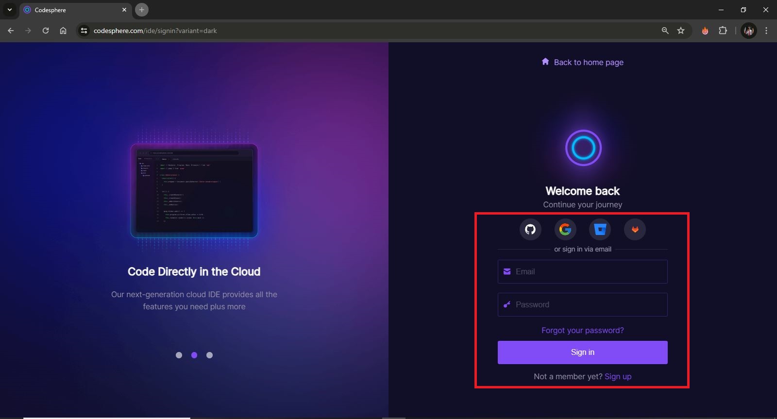Codesphere Sign-in Page