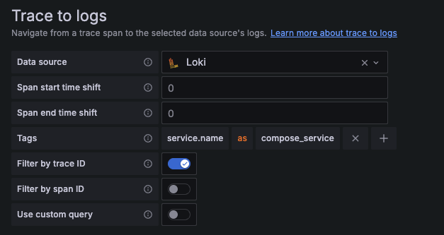 Data Source of Tempo: Trace to logs