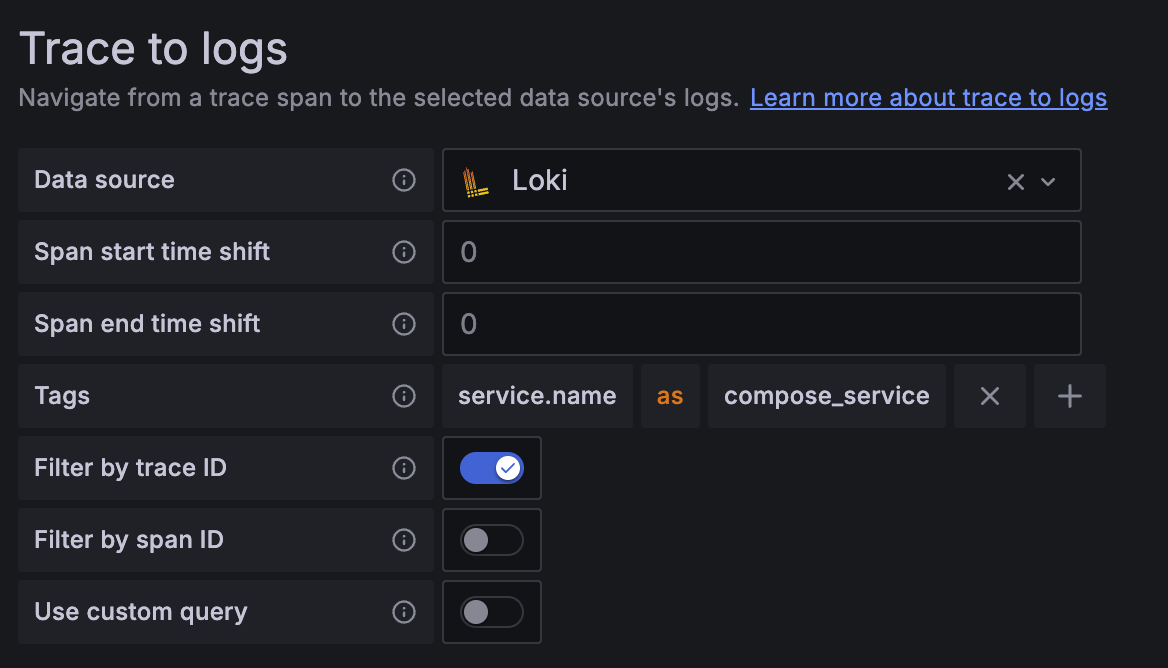 Data Source of Tempo: Trace to logs