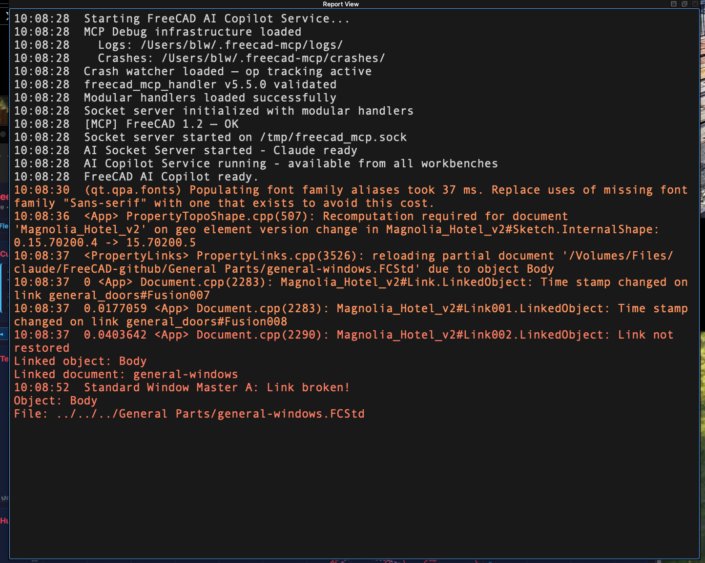 Report View showing broken link error