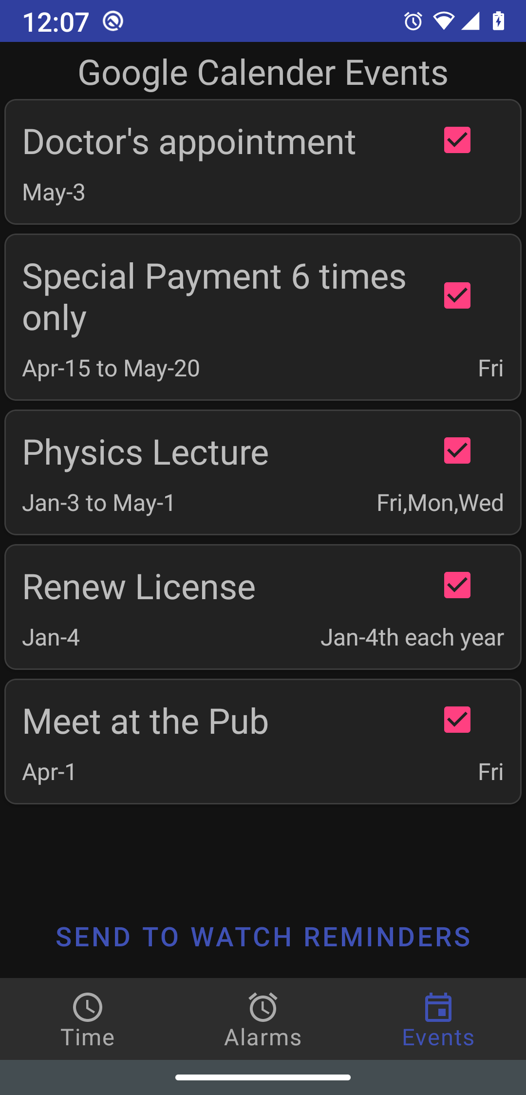 Events Screen