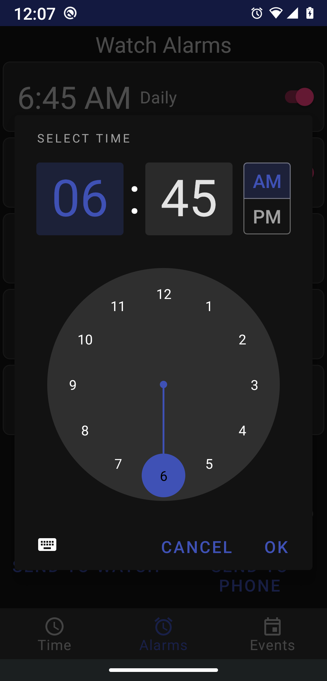 Set Alarm Screen