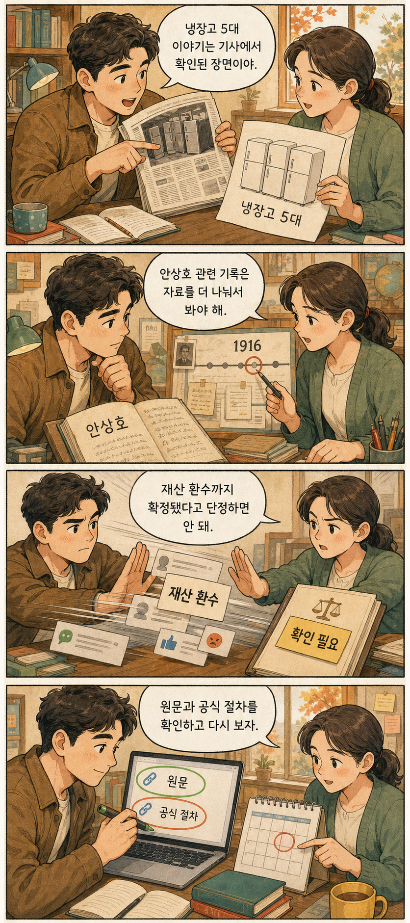 하영 증조부 안상호 관련 기사와 온라인 반응을 구분해 보는 설명 만화