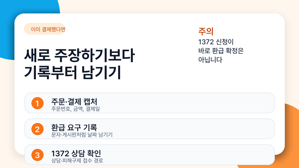 이미 결제했다면 새로 주장하기보다, 날짜가 남는 증빙을 먼저 모으는 게 중요합니다.