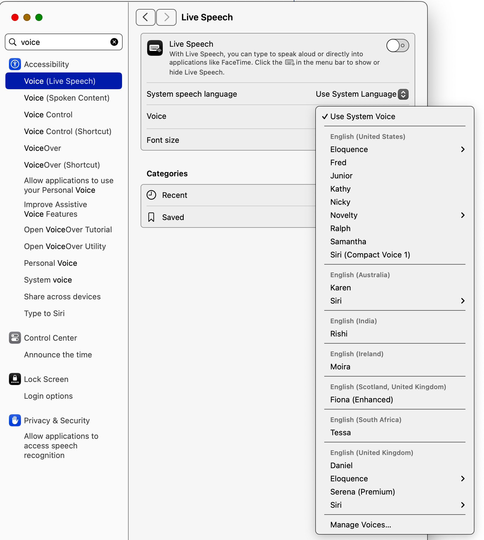 macOS System Voice Settings