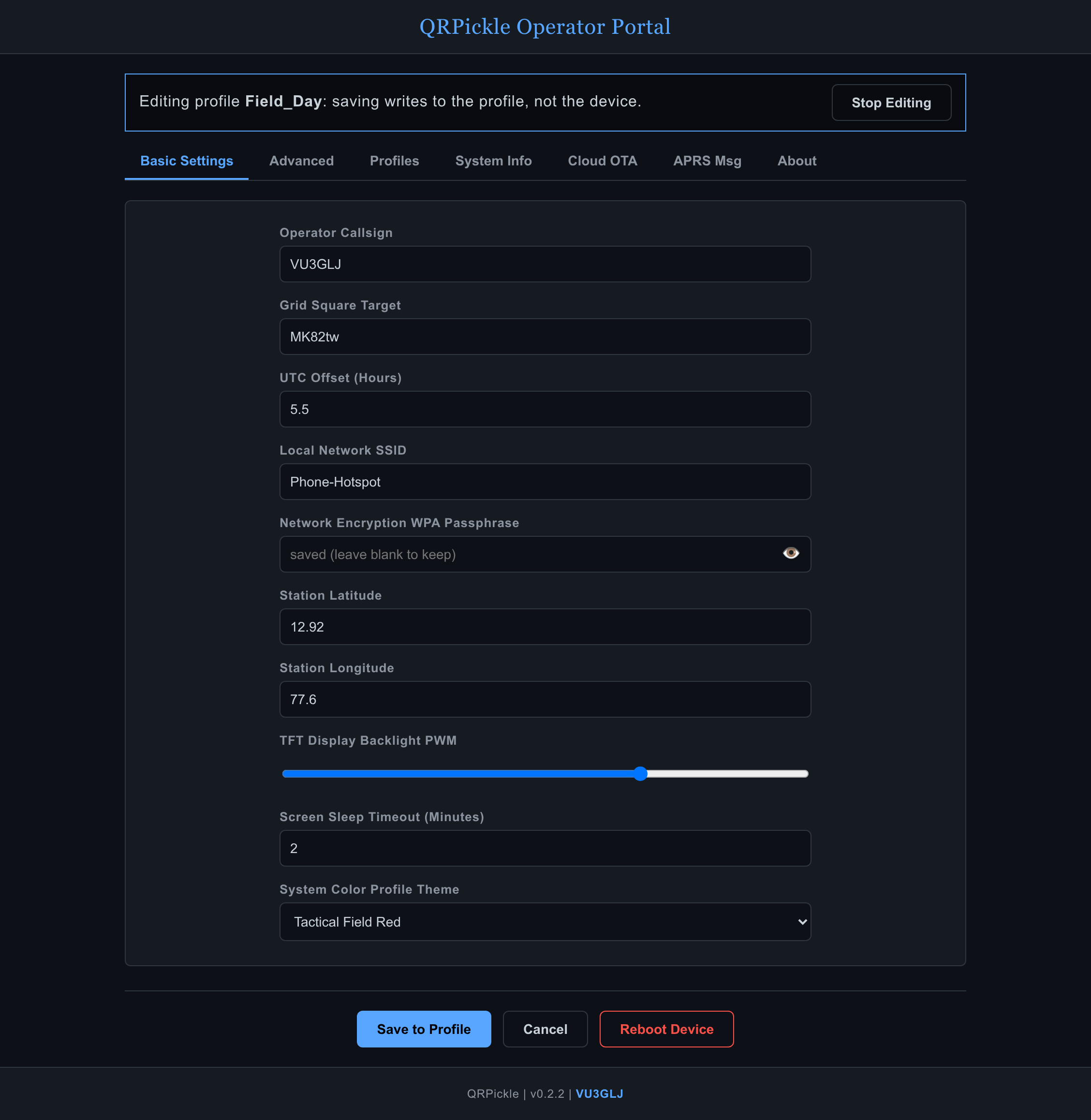 Editing a profile