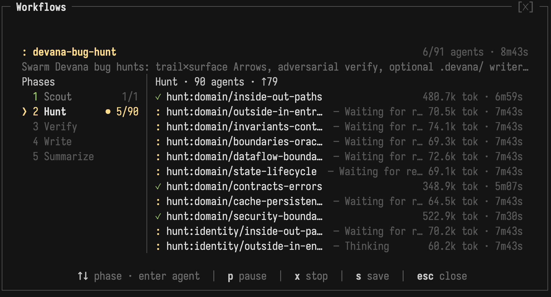 Devana hunting for bugs with a Grok CLI workflow using 90 concurrent arrows