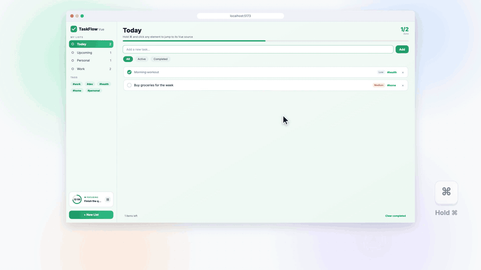 ⌘-click an element, describe the change, hand off to Claude App or an open Codex session