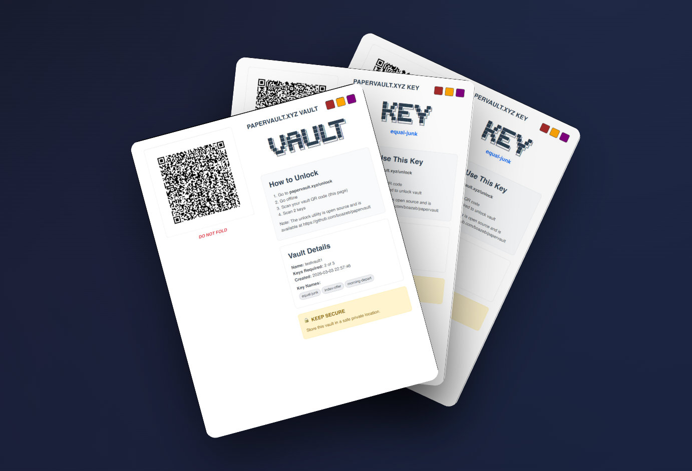 PaperVault vault and key cards