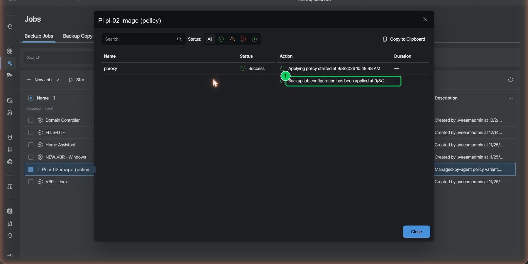 Figure 17. Apply Configuration. VBR hashes and pushes the wrappers to the agent and validates the device object.
