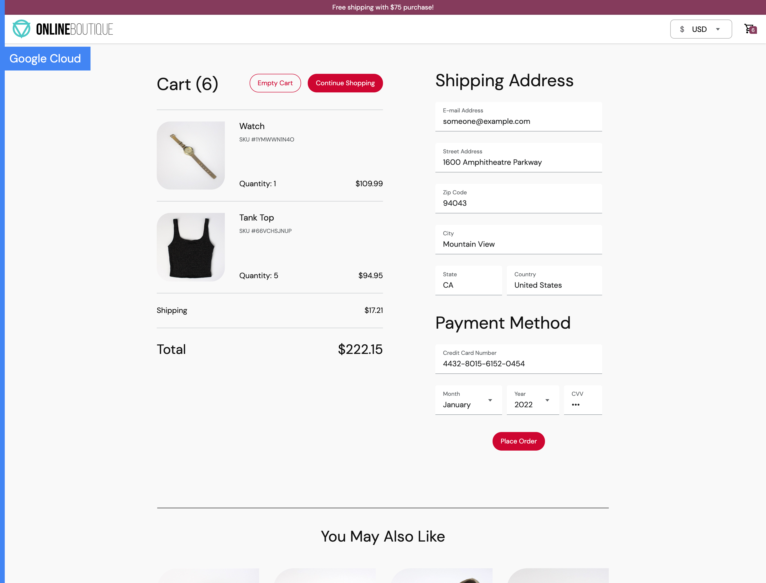 Screenshot of checkout screen