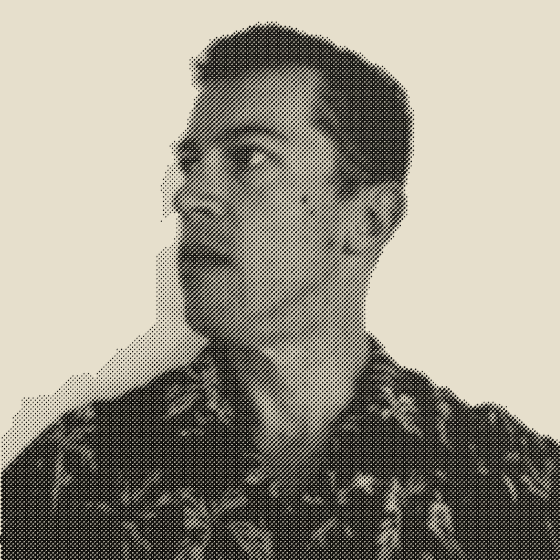 A portrait screened finely on newsprint