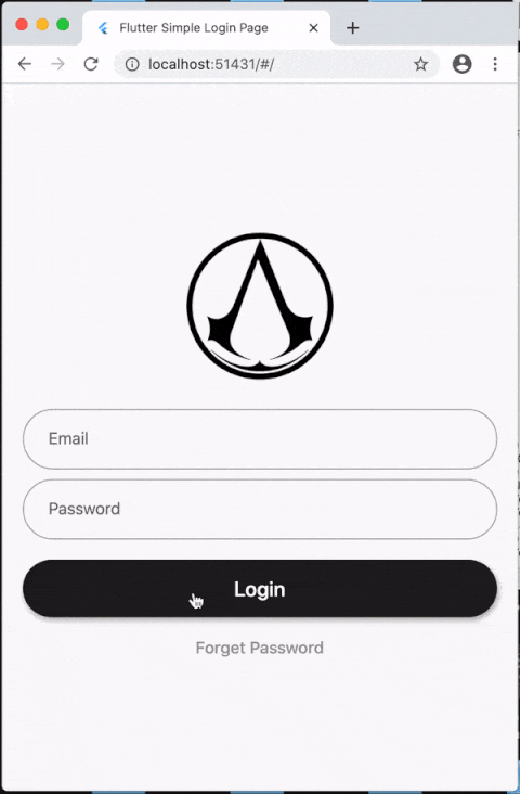 flutter simple login page output implemented by Ali Bodaghi