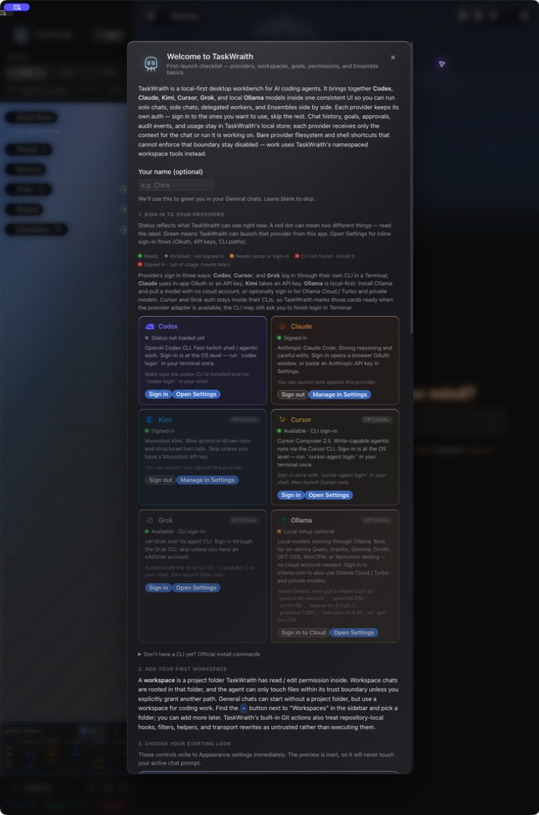 Welcome and provider setup