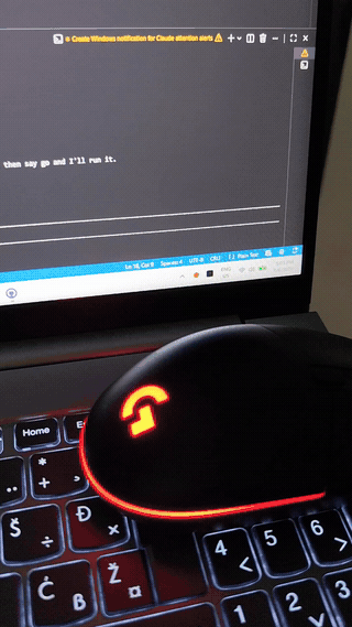 Demo: Logitech G102 mouse changing from red to green as Claude Code finishes a task